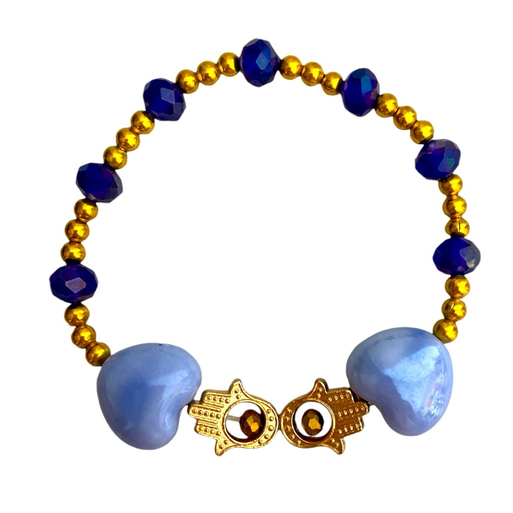 Turkish elastic bracelet with seramica heart and glass stone